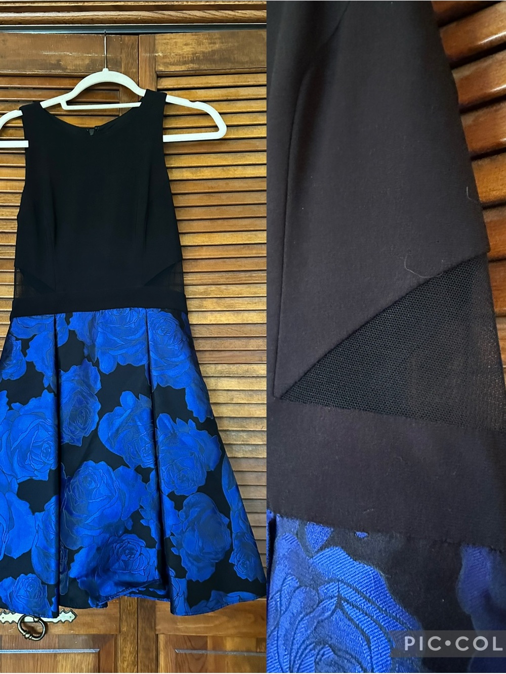 Aqua Dresses Black and Blue Rose Fit and Flare Mesh Panels Party Dress size 4